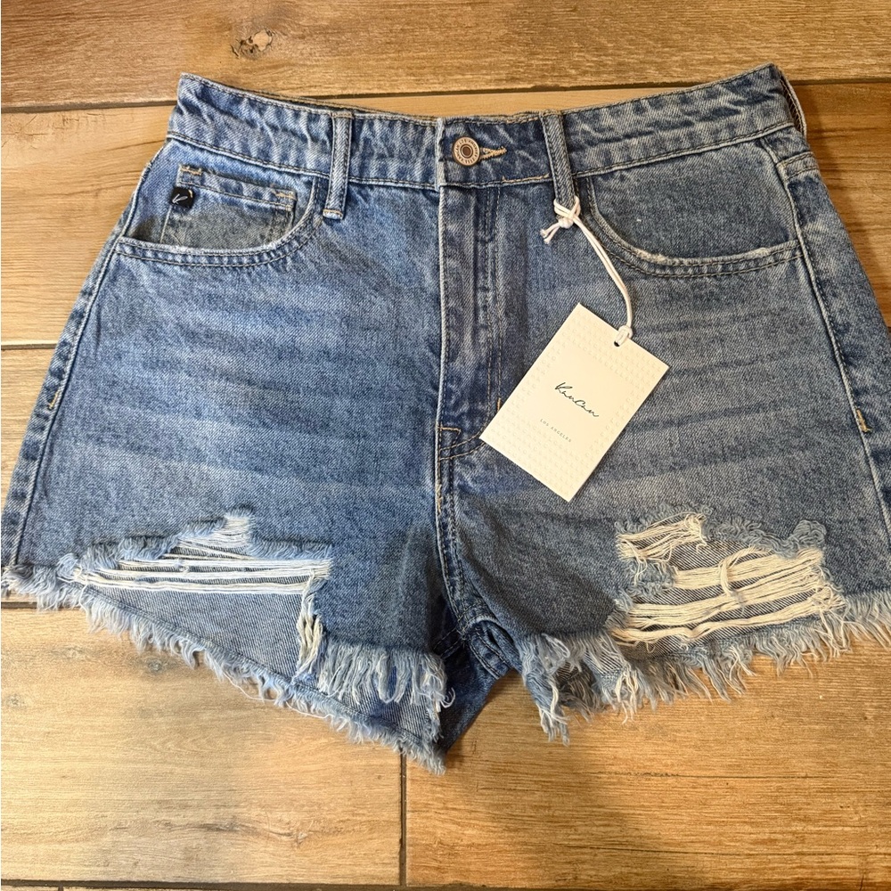 KanCan Medium Blue Distressed High-Rise Denim Shorts